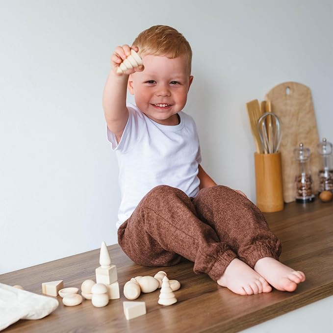 Ulanik Wonderful Bag Toddler Montessori Toys for 3 Year Old + Unfinished Wooden Figurines for Shape Sorting & DIY Painting Pyrography Decoupage Crafts — 20 pcs