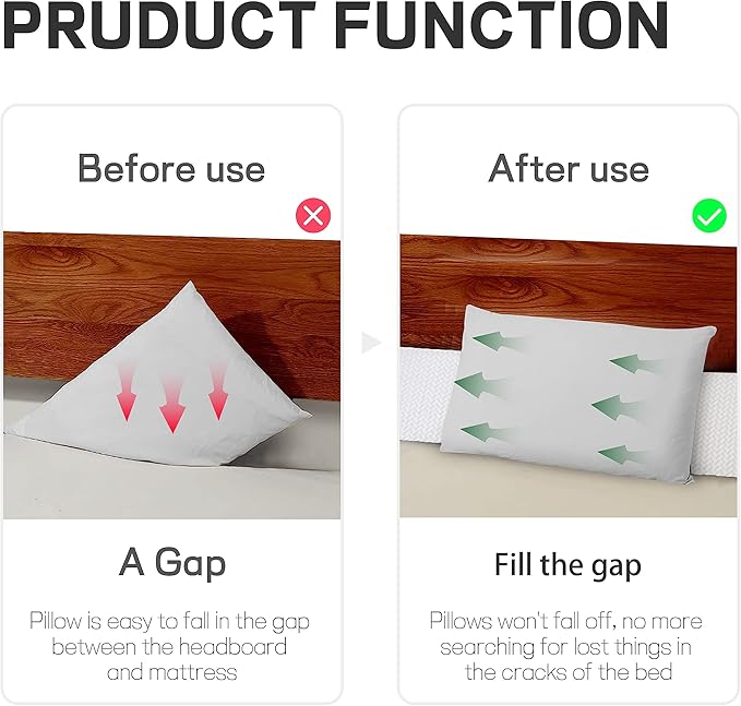 Bed Wedge Pillow for Headboard Gap Bed Mattress Gap Filler (0-8") Between Headboard/Wall and Mattress Grey Full Size Foam Support Triangle Bloster Pillow Stoppers with 2 Pockets