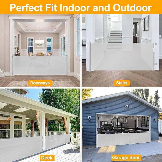 140 Inch Extra Long Baby Gate Dog Gates for The House Extra Wide Retractable Baby Gates Outdoor Extra Large Dog Gate Extra Long Baby Gates Indoor Extra Long Child Gates for Wide Openings (Light Gray)