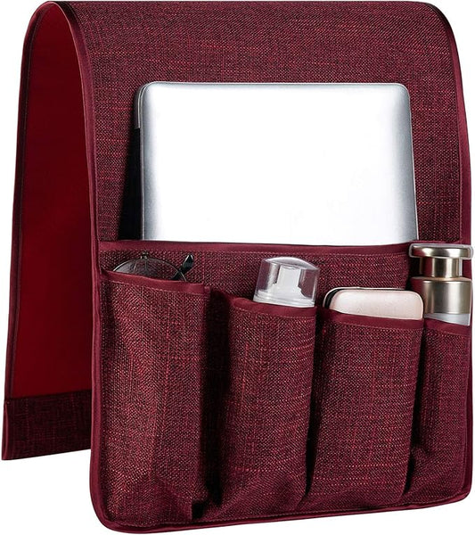 FLYILY Sofa Armrest Organizer Non-Slip Arm Chair Hanging Caddy Remote Control Holder for Magazine, Phone, Books, Glasses(WineRed,13in)
