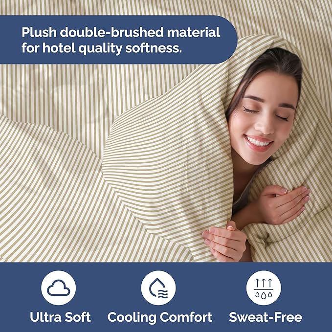 Duvet Cover King Size Set - Extra Soft King Size Duvet Cover 104 x 90 with 2 Pillow Shams - Hotel Luxury Easy Care & Fade Free w/Zipper Closures & Ties - Comfy Breathable Bedding Set (Beige Stripes)