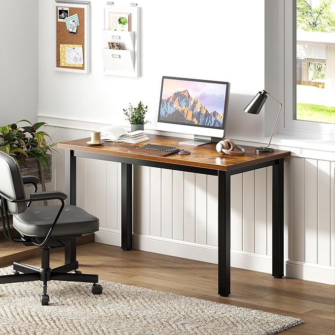 Sturdy Writing Desk for Small Spaces - 39.4 inches, Teens & Laptop Desk - Black Metal Frame, Rustic Brown