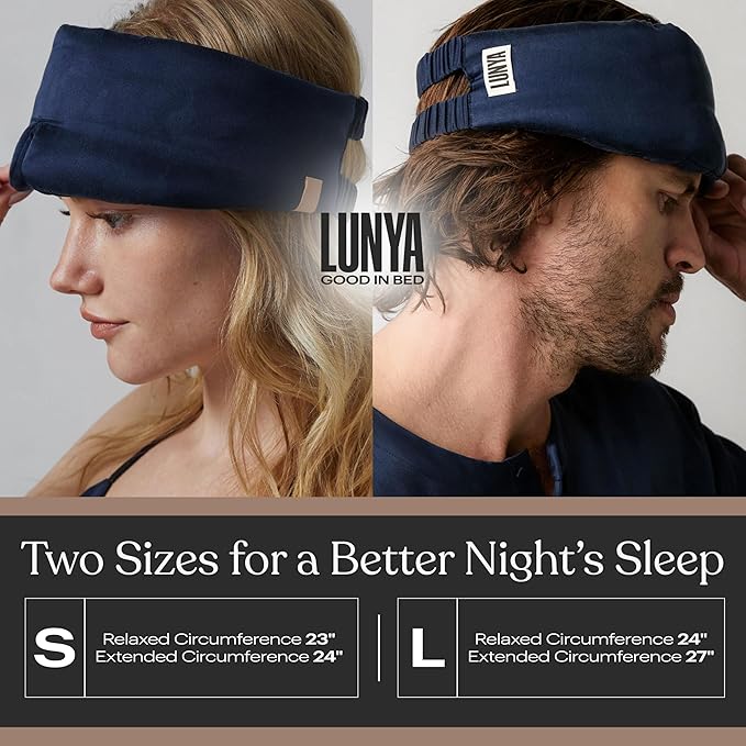 Lunya Weighted Silk Sleep Mask – Mulberry Silk Eye Cover with Cooling Glass Beads, Noise-Reducing Fit, Washable Fabric, and Travel Pouch – Sleeping Mask for Men and Women - Deep Blue - Small