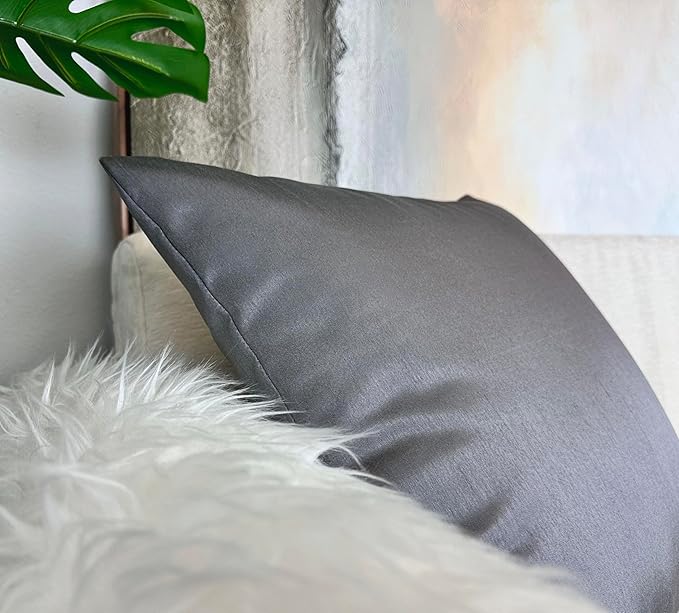Aiking Home 20x20 Inches Faux Silk Square Throw Pillow Cover, Zipper Closure, Charcoal (Set of 2)