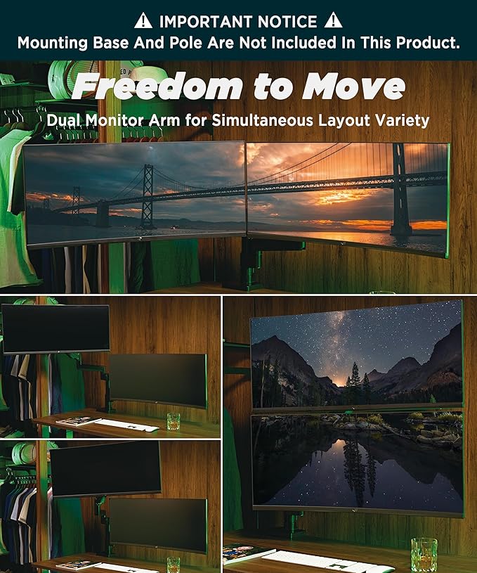 ULTRARM Heavy Duty Extension Arm [Accessory Only - Requires MA20P-S Single Monitor Arm for Use] Dual 49" Vertical Stacked Monitor Mount Height Adjustable - 100x100 VESA Mount, Black, MA20P-A