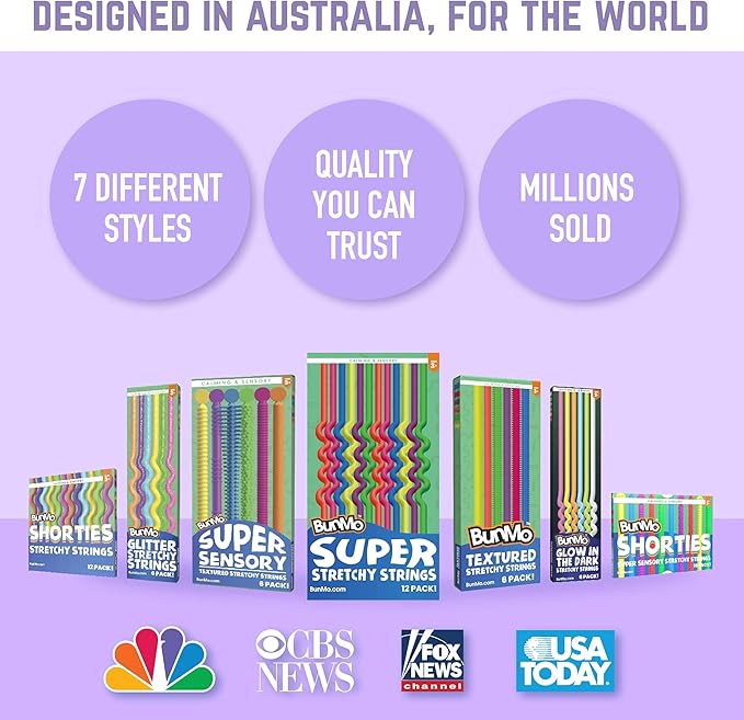 BUNMO Stretchy Strings - Sensory Toys for Toddlers - Stimulating & Addictive Sensory Toys for Kids - Fidget Toy - Hours of Fun for Kids - Non-Mouthable Toy 3+ - Smooth 6 Pack