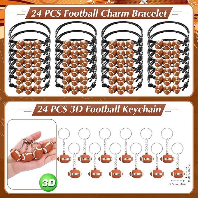 Aoriher 194 Pcs Football Party Favors Set Sport Silicone Bracelet Sport Car Keychain Whistle for Girls Boys Birthday Gifts Sport Themed Party Supplies
