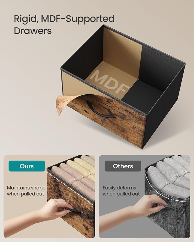 SONGMICS Dresser for Bedroom, Chest of Drawers, Steel, MDF, 8 Non-Woven Fabric Drawers, Storage Organizer Unit, Closet, Entryway, Rustic Brown and Ink Black ULGS124B02S