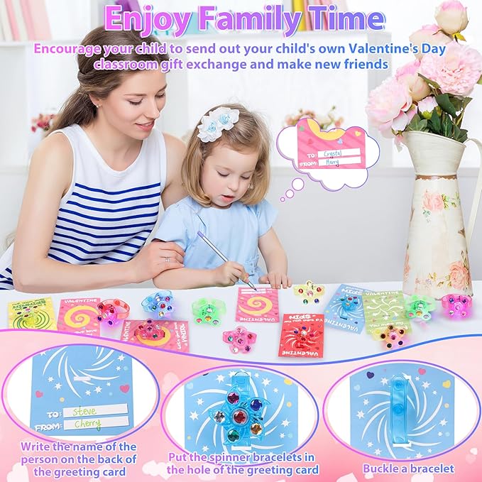 25 Pack Valentines Day Gifts for Kids, LED Light Up Fidget Spinner Bracelets with Valentines Day Cards for Kids Classroom Exchange School Prizes Valentine Party Favors Gifts for Boys Girls 3 4 5 6 7+