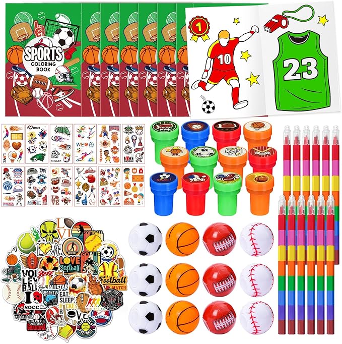 Cinrobiye 72 Pieces Sports Party Favors，Sports Goodie Bags Fillers ，Sports Coloring Book with Crayons，Ball birthday Party Supplies，Sports Games Class Prizes Gift for Classroom Sports School Party