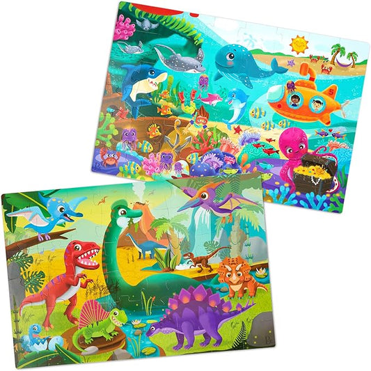 B. toys- Gigantic Jigsaw 2-Pack - Sea & Dinosaurs- 48-Piece Floor Puzzles – 2 Puzzles, Ocean & Dinos – Large 2 x 3 Feet Jigsaw Puzzles for Kids – Educational & Developmental Toys – 3 Years +