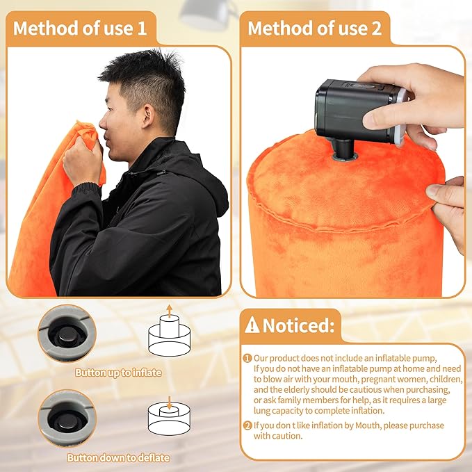 EULANT Inflatable Body Pillow for Adults,47inch Inflatable Travel Body Pillow for Sleep Long Hug Pillow Bolster Pillow for Sleeping,Back(Orange)