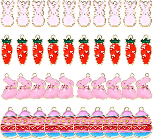 40PCS Easter Charms Enamel Bunny Carrot Egg Pendant Charms for Jewelry Making Cute Meatl Animal Rabbit Charms for Necklace Bracelet Earring Making DIY Crafts
