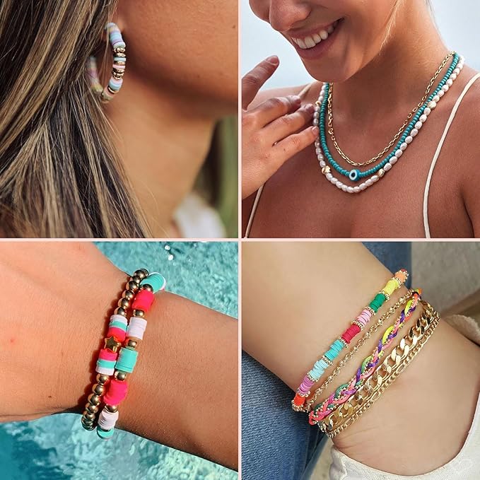 Friendship Bracelet Making Kit 96 Colors, 900pcs Letter Beads, 100pcs Number Beads, Gold Silver Spacer Beads Charms Clay Beads for Concert Friendship Bracelets Jewelry Polymer Heishi Beads