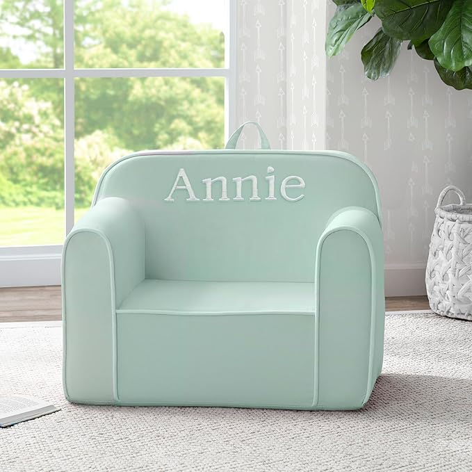 Delta Children Personalized Cozee Chair - Customize with Name – Foam Kids Chair for Ages 18 Months and Up, Sage