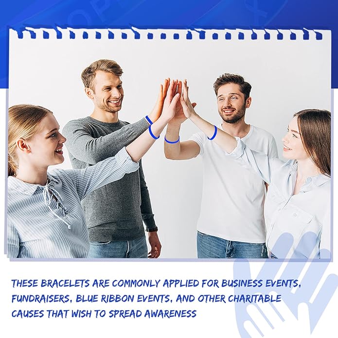 Bucherry Child Abuse Awareness Colon Cancer Bracelets Bulk Blue Ribbon Awareness Bracelets Rubber Wristband Embossed Silicone Bracelet for Public Party Favors Girls Boys Child