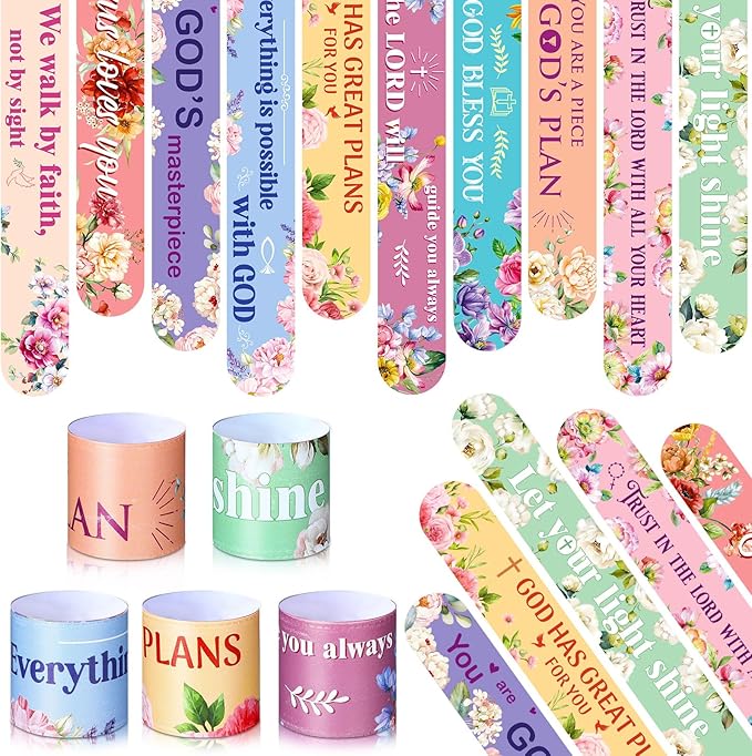 40 Pcs Bible Verses Religious Christian Slap Bracelets for Kids Jesus Love You Wristbands Inspirational Motivational Christian Slap Bracelets Sunday School Supplies He Is Risen Easter (Novel)