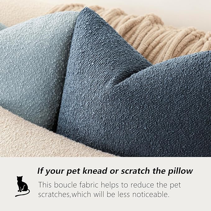 Foindtower Pack of 2, Decorative Textured Boucle Throw Pillow Covers Accent Solid Pillow Cases Cozy Soft Couch Cushion Case for Chair Sofa Bedroom Living Room Home Decor 22x22 Inch Dark Blue