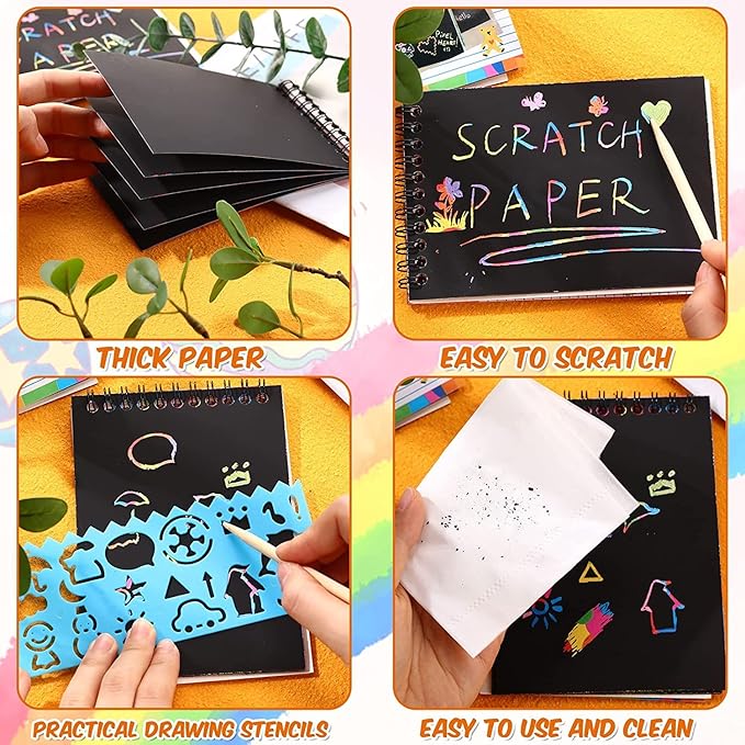 16 Pack Scratch Notebooks Art and Crafts for Kids Ages 4-8-12 Party Favors, Treasure Box Prizes for Kids Classroom Pinata Stuffers Goodie Bags Activities Drawing Girls Birthday Games