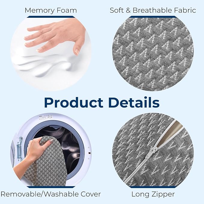 5 STARS UNITED Knee Pillow for Back Sleeping – Memory Foam Cushion for Sciatica Pain Relief – Under Leg Support for Sleeping on Back – Half Moon Bolster for Bed, Gray