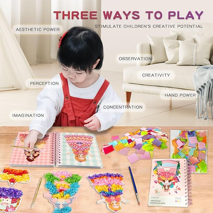 GOVOY Kids Fashion Design Drawing Book for Girls, Princess Dress-up Activity Book with Stickers, Poking, DIY Craft Kit, Kids Art Education Book