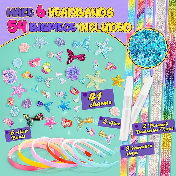 Hair Accessories for Girls,Headband Making Kit Arts and Crafts for Kids Ages 4-6 6-8 8-12,Girls Toys Hair Accessories Set for 4 5 6 7 8 9 Year Old Girl Birthday Gifts