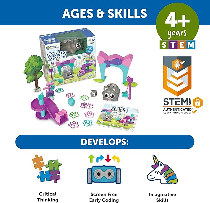 Learning Resources Coding Critters Scamper & Sneaker - 22 Pieces, Ages 4+ Educational Learning Games, Screen-Free Early Coding Toy for Kids, Interactive STEM Coding Pet