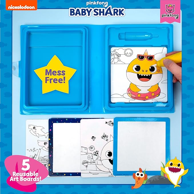 Horizon Group USA Baby Shark Aqua Art – Baby Shark Water Coloring Pads – Includes Magic Refillable Water Brush for Mess Free Water Art Painting for Toddlers – Great Baby Shark Art Set for 3 Year Old