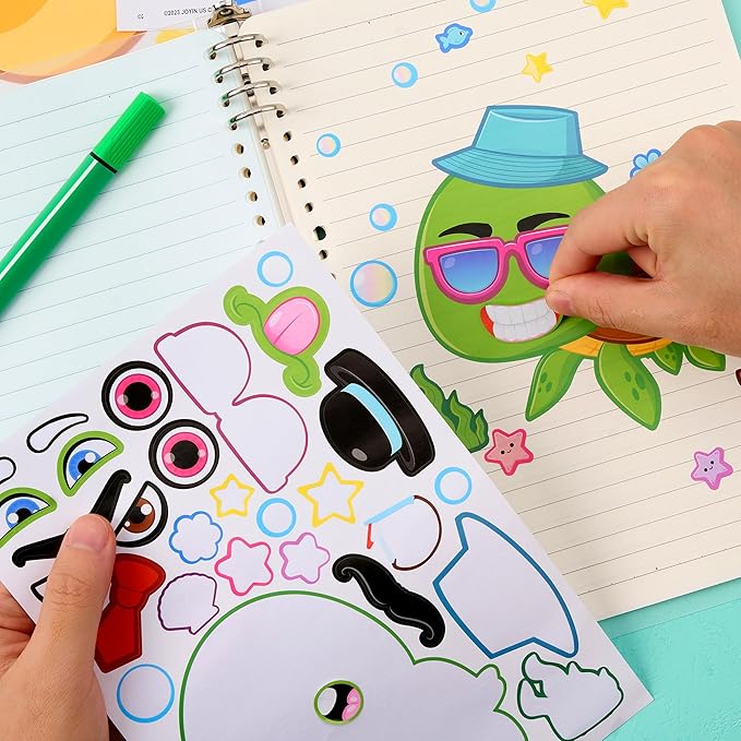 JOYIN 24PCS 9"x6" Make a face Stickers for Kids, Make Your Own Ocean Animal Stickers, Sea Party Favors Kids Crafts, Goodie Bags Stuffers, Classroom Rewards