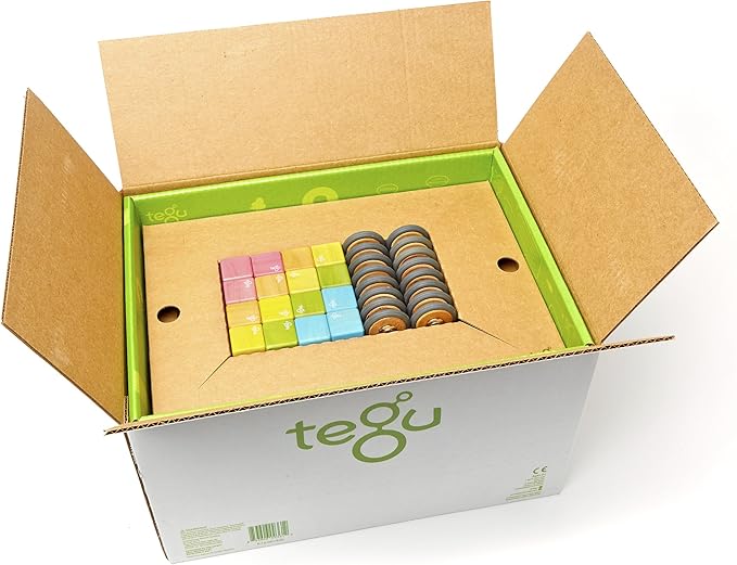 130 Piece Tegu Classroom Magnetic Wooden Block Set, Tints, 1-99 years old
