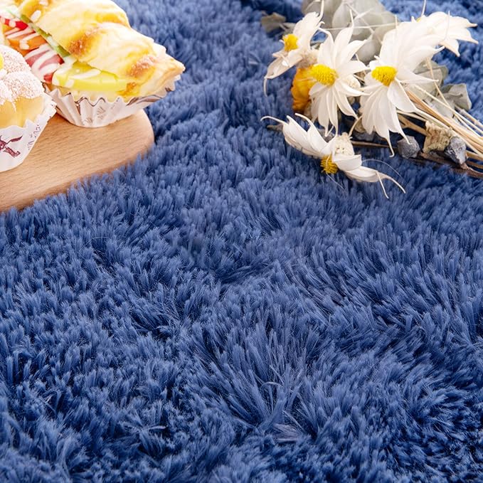 Noahas Ultra Soft Fluffy Bedroom Rugs Kids Room Carpet Modern Shaggy Area Rugs Home Decor 2.6' X 5.3', Light Navy