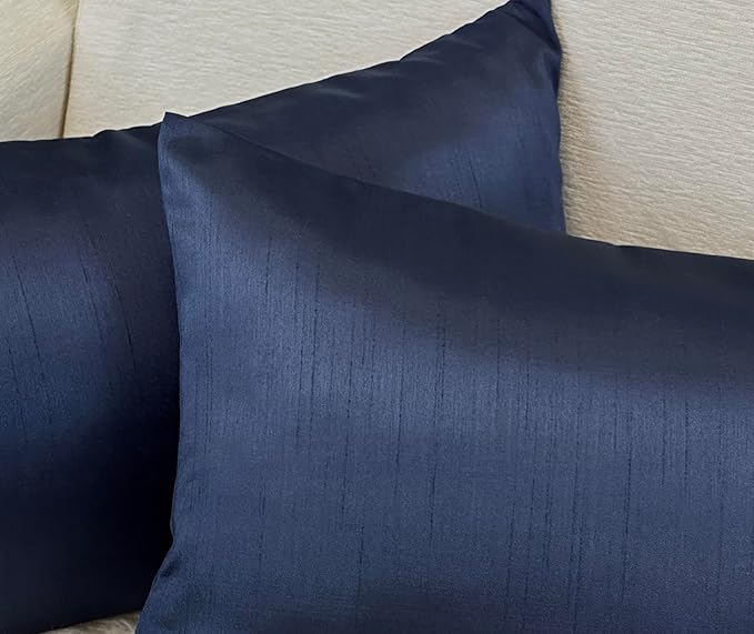 Aiking Home 12x24 Inches Faux Silk Rectangular Throw Pillow Cover, Zipper Closure, Navy (Set of 2)