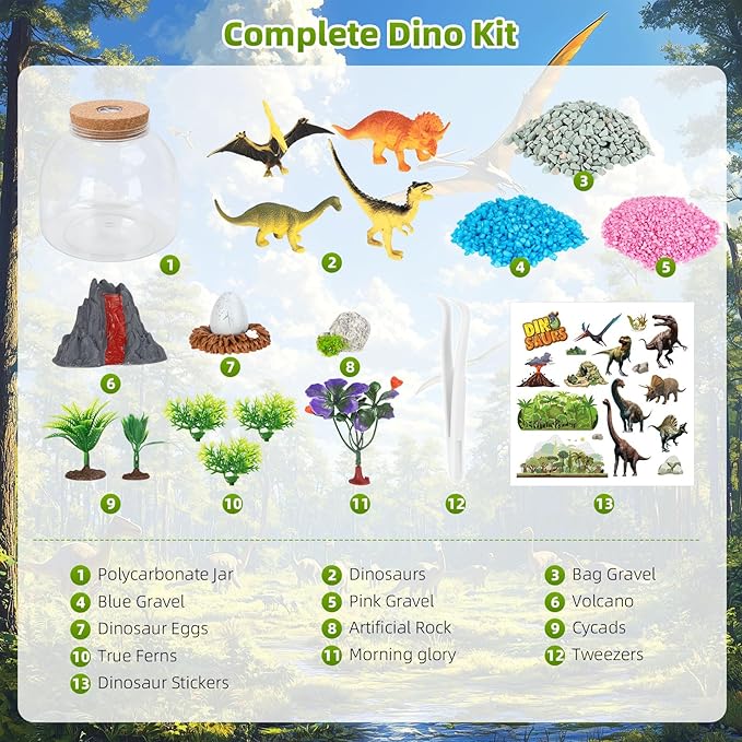 Light Up Terrarium Kit for Kids — Build a Prehistoric Dinosaur Habitat | Dinosaur Toys for Kids, Science Kits, Arts and Crafts for Kids, Boys Toys Ages 4+, Kids Gifts