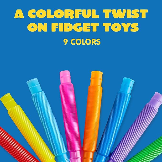 JOYIN 18 Pack Pop Tubes, Sensory Toys（Small） Fidget Tubes Party Favors - 9 Colors, Connectable and Extendable for Stress Relief - Perfect for Party, Classroom Exchange, School Reward