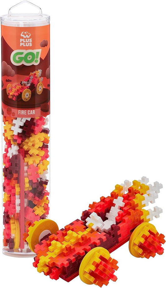 Plus Plus Car Building Block Kit, 3D Puzzle Stem Toy Set for Kids, 200 Mini Interlocking Pieces - Fire Tube