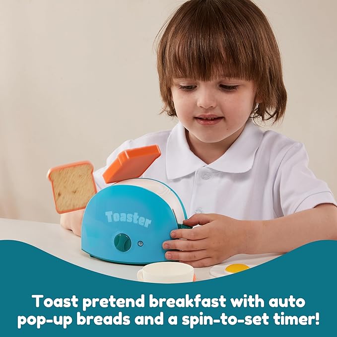 Joyin Play Kitchen Toys, Pretend Play Kitchen Appliances Toy Set with Coffee Maker, Mixer, Toaster with Realistic Lights& Sounds, Birthday Gift for Kids Ages 2 3 4 5, Blue