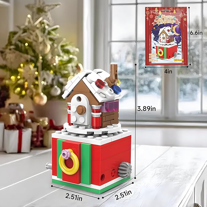Christmas Building Blocks Sets Rotating Gingerbread house Building Sets for Kids 2024 Christmas Kits Small Xmas Building Brick Toys Gifts for Adults Teens Kids Girls Boys Ages 6+(132PCS Small Size)