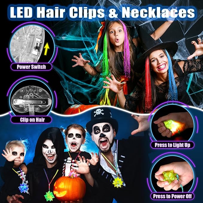 Glow in the Dark Party Supplies for Kids Adults, Light Up Party Favors with 57 LED Light Up Toys, 100 Glow Sticks Bulk DIY Glow Necklaces Glasses Bracelets Headband, Neon Party Supplies & Decorations
