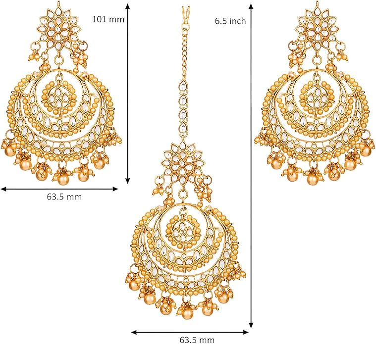 Aheli Bollywood Ethnic Chandbali Style Big Earrings Maang Tikka Set Traditional Fashion Jewelry Gift for Women