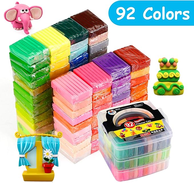 ifergoo Polymer Clay Starter Kit, 92 Colors 0.9oz/Block Oven Bake Modeling Clay, Non-Toxic Molding DIY Kids Clay with Sculpting Tools for Boys and Girls, Beginner