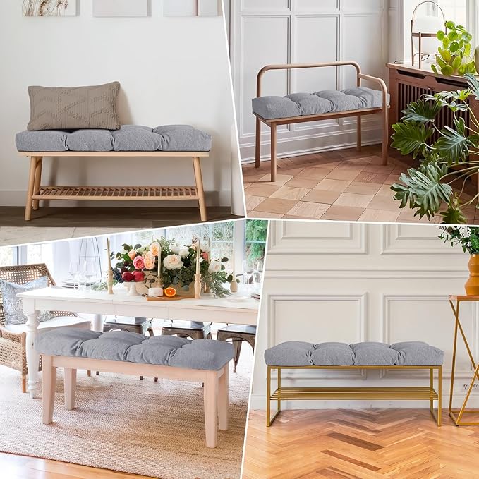 Bench Cushion 36 Inch - Polyester Brushed, High-Density Foam, Non-Slip Bottom, Soft Durable Indoor Tufted Long Seat Cushion for Window Garden Furniture (Grey, 36x14x4 Inch)