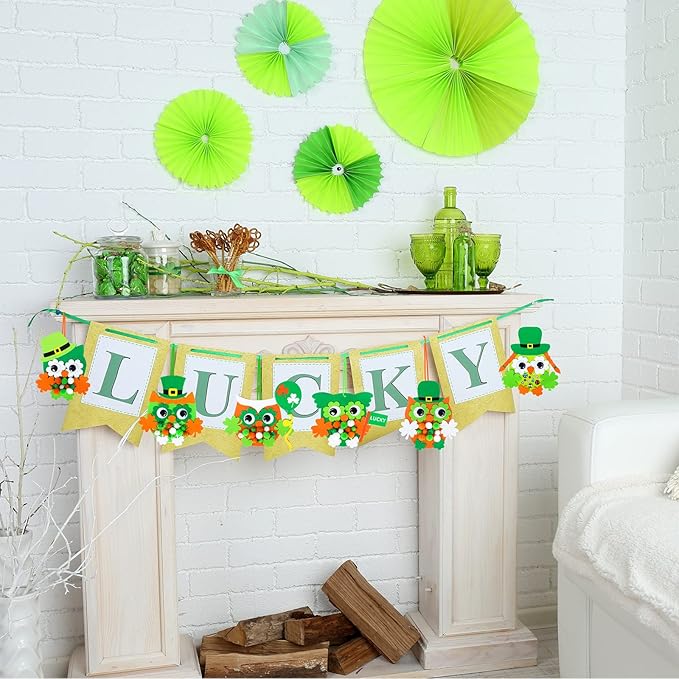 24 Sets Owl Shamrock Ornaments St. Patrick's Day Decorations Craft Kits Assorted Owl Four-Leaf Clover Lucky Shamrock Foam Stickers Pom-poms Google Eye for Kids Classroom Home Activity Gift Art Project