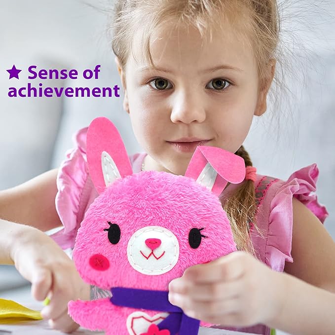 KRAFUN Sewing Kit for Kids Beginner My First Art & Craft, Includes Bunny Doll Stuffed Animal, Instructions & Plush Felt Materials for Learn to Sew, Embroidery, Age 7 8 9 10 11 12