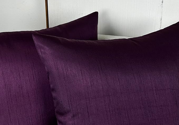 Aiking Home 18x18 Inches Faux Silk Square Throw Pillow Cover, Zipper Closure, Eggplant (Set of 2)