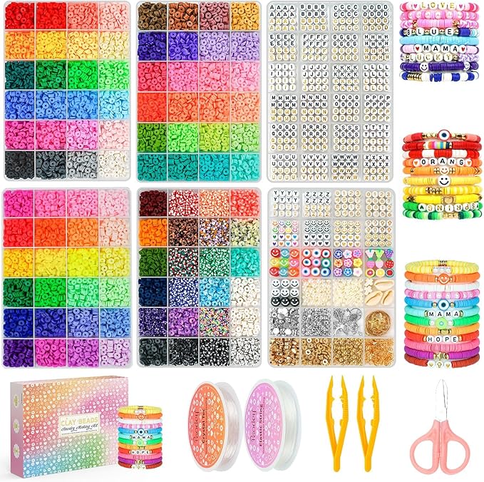 Friendship Bracelet Making Kit 96 Colors, 900pcs Letter Beads, 100pcs Number Beads, Gold Silver Spacer Beads Charms Clay Beads for Concert Friendship Bracelets Jewelry Polymer Heishi Beads