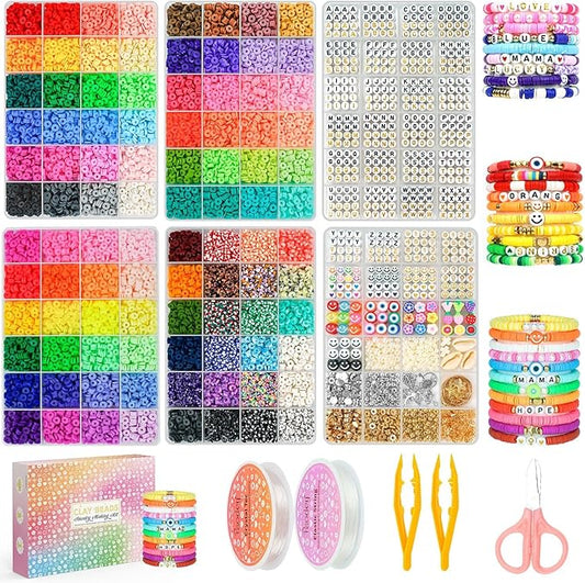 Friendship Bracelet Making Kit 96 Colors, 900pcs Letter Beads, 100pcs Number Beads, Gold Silver Spacer Beads Charms Clay Beads for Concert Friendship Bracelets Jewelry Polymer Heishi Beads