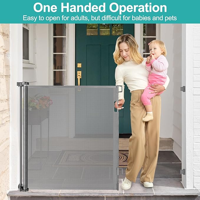 42 Inch Extra Tall Baby Gate for Kids 55" Wide Retractable Baby Gates Extra Tall Retractable Dog Gates for The House Extra Tall Pet Gate Extra Tall Dog Gate Tall Baby Gate for Stair Tall Mesh Dog Gate