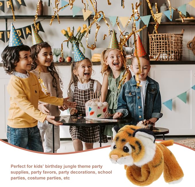 Kisangel 1pc Slap Bracelets Huggables Plush Animals Slap Band Wrist Huggers Animals for Kids Birthday Party Supply(Brown Tiger)
