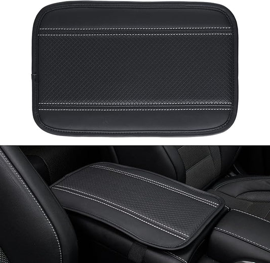 Amiss Car Center Console Pad, Universal Waterproof Car Armrest Seat Box Cover, PU Leather Auto Armrest Cover Protector，Vehicle Interior Accessories fits SUV/Truck/Car (Black-Silvery)