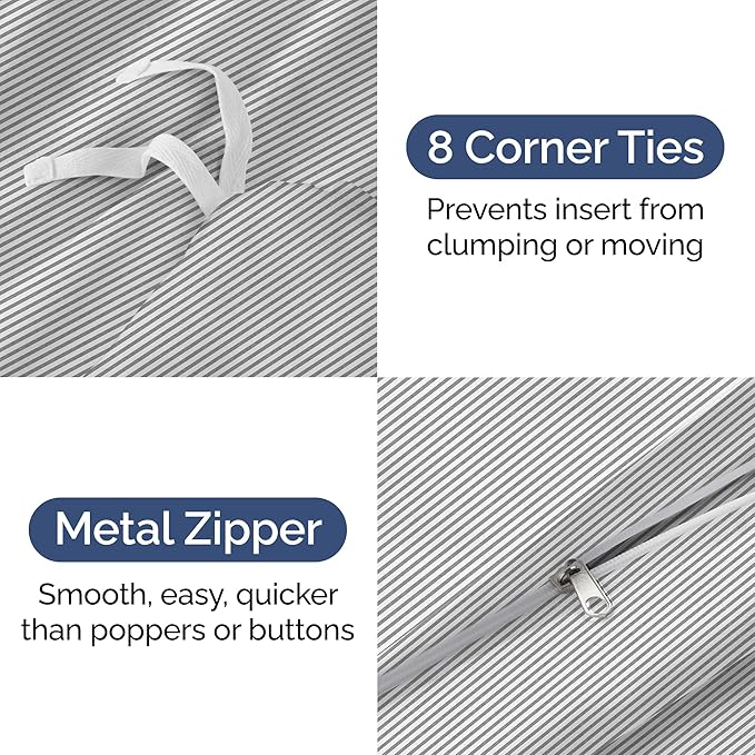 Duvet Cover Twin/Twin XL Size Set - Extra Soft Duvet Cover 68 x 90 with 1 Pillow Sham - Hotel Luxury, Easy Care and Fade Free w/ Zipper Closures & Ties - Comfy, Breathable Bedding Set (Grey Stripes 2)